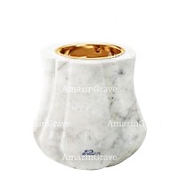 Base pour lampe funéraire Leggiadra 10cm En marbre Carrara, avec griffe doré à encastré