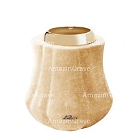 Base per lampada votiva Leggiadra 10cm In marmo Travertino, con ghiera in acciaio dorata