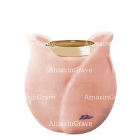 Base for grave lamp Tulipano 10cm - 4in In Rosa Bellissimo marble, with golden steel ferrule