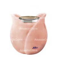 Base for grave lamp Tulipano 10cm - 4in In Rosa Bellissimo marble, with steel ferrule