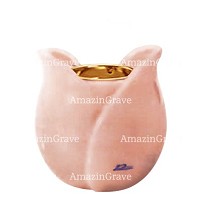 Base for grave lamp Tulipano 10cm - 4in In Rosa Bellissimo marble, with recessed golden ferrule