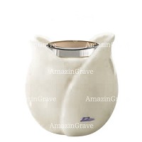 Base pour lampe funéraire Tulipano 10cm En marbre Blanc Pur, avec griffe acier