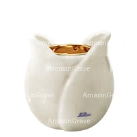 Base pour lampe funéraire Tulipano 10cm En marbre Blanc Pur, avec griffe doré à encastré