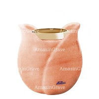 Base for grave lamp Tulipano 10cm - 4in In Pink Portugal marble, with golden steel ferrule