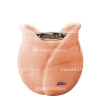 Base for grave lamp Tulipano 10cm - 4in In Pink Portugal marble, with recessed nickel plated ferrule