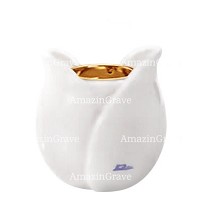 Base for grave lamp Tulipano 10cm - 4in In Sivec marble, with recessed golden ferrule