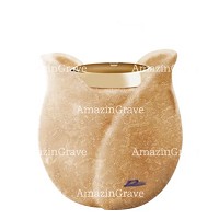 Base per lampada votiva Tulipano 10cm In marmo Travertino, con ghiera in acciaio dorata