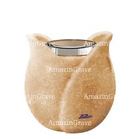 Base per lampada votiva Tulipano 10cm In marmo Travertino, con ghiera in acciaio