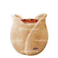 Base for grave lamp Tulipano 10cm - 4in In Travertino marble, with recessed copper ferrule