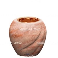 Base pour lampe funéraire Soave 10cm En marbre Rose Portugal, avec griffe cuivre à encastré