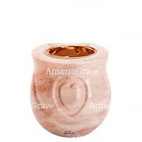 Base pour lampe funéraire Cuore 10cm En marbre Rose Portugal, avec griffe cuivre à encastré