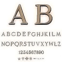 Letters and numbers patinated Roman, in various sizes Individual bronze lettering
