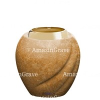 Base per lampada votiva Soave 10cm In marmo Travertino, con ghiera in acciaio dorata