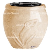 Flowers pot Calla 19cm - 7,5in In Travertino marble, plastic inner