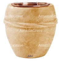 Flowers pot Chordè 19cm - 7,5in In Travertino marble, copper inner