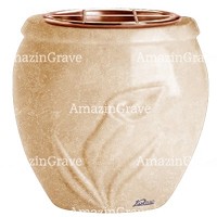 Macetero para flores Calla 19cm En marmol Travertino, interior en cobre