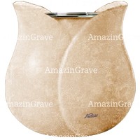 Macetero para flores Tulipano 19cm En marmol Travertino, interior acero