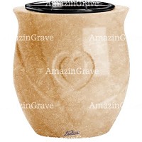 Flowers pot Cuore 19cm - 7,5in In Travertino marble, plastic inner