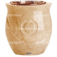 Jardinière Cuore 19cm En marbre Travertino, intérieur cuivre