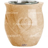 Flowers pot Cuore 19cm - 7,5in In Travertino marble, steel inner