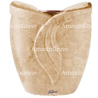 Jardinière Gres 19cm En marbre Travertino, intérieur cuivre