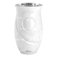 Flower vase Cuore 20cm - 8in In Pure white marble, steel inner