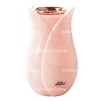 Flower vase Tulipano 20cm - 8in in Rosa Bellissimo marble, copper inner