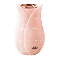 Jarrón para flores Tulipano 20cm En marmol Rosa Bellissimo, interior en cobre