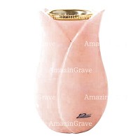Flower vase Tulipano 20cm - 8in In Rosa Bellissimo marble, golden steel inner