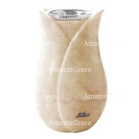 Vaso portafiori Tulipano 20cm In marmo di Botticino, interno in acciaio