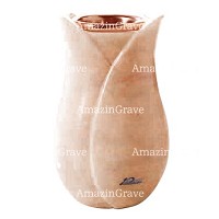 Jarrón para flores Tulipano 20cm En marmol Rosa Portugal, interior en cobre